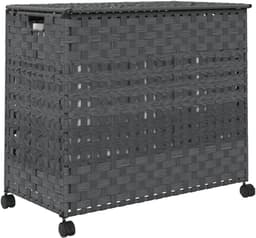 Wasmand Rotan - Kledingmand Opbergmand - Was Sorteren - Handgeweven 3 Vakken - 66 x 35 x 60 cm - Grijs — thumbnail 3