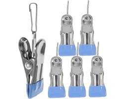 Wasknijpers Roestvrij Staal - Kledingclips - Kleding Drogen - Winddicht Ontwerp - 6 Stuks - Blauw