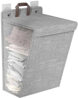 Wandhangende Opvouwbare Wasmand - Draagbare Hangwasmand - Geperforeerd PP Kunststof - Zelfklevende Montage Zonder Boren - Ventilerend Ontwerp - Voor Badkamer, Wasruimte En Kast — thumbnail 2