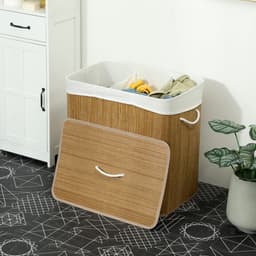 HOMCOM Laundry Hamper-Bambus-60L x 40B x 60H cm-Braun — thumbnail 3