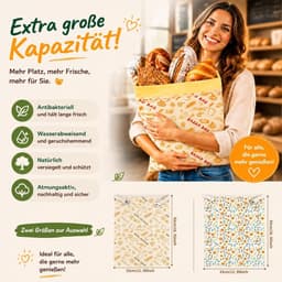 Herbruikbare bijenwas broodzakken - Set van 2, groot 43 x 33 cm, natuurlijk conserveren van brood en bakwaren, milieuvriendelijk en duurzaam — thumbnail 5