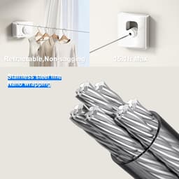 Wanddroger Intrekbare Waslijn Voor Binnen En Buiten, Uitschuifbaar Zware Roestvrijstalen Lijn, Wandmontage Niet-doorhangend, Waslijn Voor Badkamer, Balkon Waslijn 4.2m (Rechthoekig, Wit) — thumbnail 5