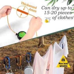 Waslijn caravan - Groen - Intrekbaar 10 meter - Draagbare Reiswaslijn met Klemmen - Voor Binnen en Buiten — thumbnail 5