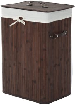 Smalle wasmand met deksel - 72 liter wasmand met handvat - uitneembare waszak - wasbox voor wasruimte - slaapkamer - badkamer - donkerbruin — thumbnail 1