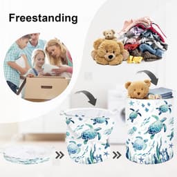 Opvouwbare Zeedierendas voor Wasgoed, Opbergmand voor Speelgoed en Kleding voor Thuis, Blauwe Schildpadden, 63L — thumbnail 4