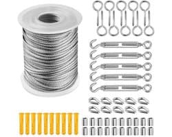 Buitenwaslijn Set – 30 m – PVC-gecoate Roestvrijstalen Kabel – Incl. Bevestigingsmateriaal – Zwart