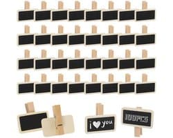 Dailygoods - Mini-borden om te beschrijven - 100 stuks houten wasknijpers