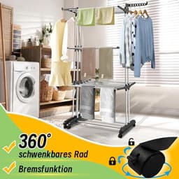2-in-1 droogrek toren uittrekbaar 75-150 cm - Inklapbaar wasdroger met 4 niveaus en draaibare zijvleugels voor binnen en buiten — thumbnail 5
