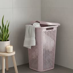 Plasticforte Wasmand Ventilation - met deksel - roze - kunststof - 51 liter - 43 x 35 x 61 cm - Badkamer - Wasgoed - Nieuw design - Zeer stevig — thumbnail 2