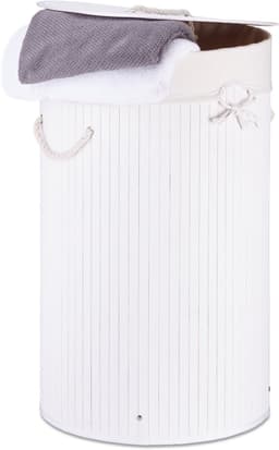 2x wasmand bamboe - wasbox met deksel - 70 liter - rond - 65 x 41 cm - wit — thumbnail 4