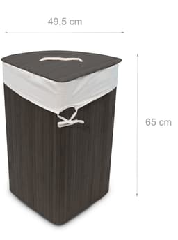 3x wasmand hoekmodel bamboe - 60 liter - deksel - zwarte wasbox - driehoekig — thumbnail 4