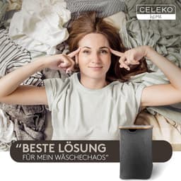 Donker Wasmand 2 vakken met deksel 100 liter bamboe-stof groot wassorteerder wasverzamelaar donkergrijs antraciet zwart - Grote Capaciteit wassorteerder — thumbnail 3