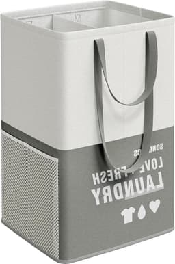 Grote opvouwbare wasmand 90L met 2 vakken - dubbele handgrepen - voor wasruimte badkamer - donkergrijs - LCB209G21 - 40 x 35 x 65 cm — thumbnail 1