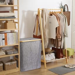 Wasmand - Grote opvouwbare wasbox met deksel 60 liter - Grijs organiser voor badkamer en kleding wasmand — thumbnail 4