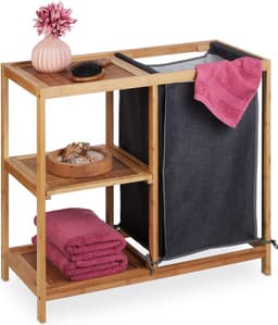 wasmand rek - bamboe - 3 planken - 65 x 68 x 33 cm - 50 l - badkamerrek - natuur-grijs — thumbnail 1