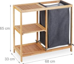 wasmand rek - bamboe - 3 planken - 65 x 68 x 33 cm - 50 l - badkamerrek - natuur-grijs — thumbnail 3