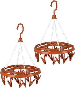 Urban Living Wasgoed droogcarrousel/droogmolen - 2x - 18 clips/knijpers - terra - kunststof - 32 cm — thumbnail 1