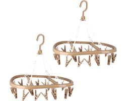 Urban Living Wasgoed droogcarrousel/droogmolen - 2x - 20 clips/knijpers - beige - kunststof - 30 x 42 cm — afbeelding 1