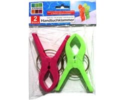 Jedermann Handdoekknijpers XL - 2x - groen/roze - kunststof - 12 cm - wasknijpers — afbeelding 1