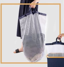 Bathola Wasmand met deksel, wasmand met uitneembare wit, ademende waszak, wassorteerder voor badkamer, slaapkamer, wasverzamelaar, Laundry Baskets, opvouwbare wasbox, 100 liter, donkerblauw — thumbnail 2