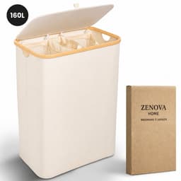 Wasmand 3 vakken - 160L - Beige - Wassorteerder - 3 Uitneembare Waszakken - Wasmand 3 Vakken Met Deksel - Wassorteerder 3 Vakken — thumbnail 1