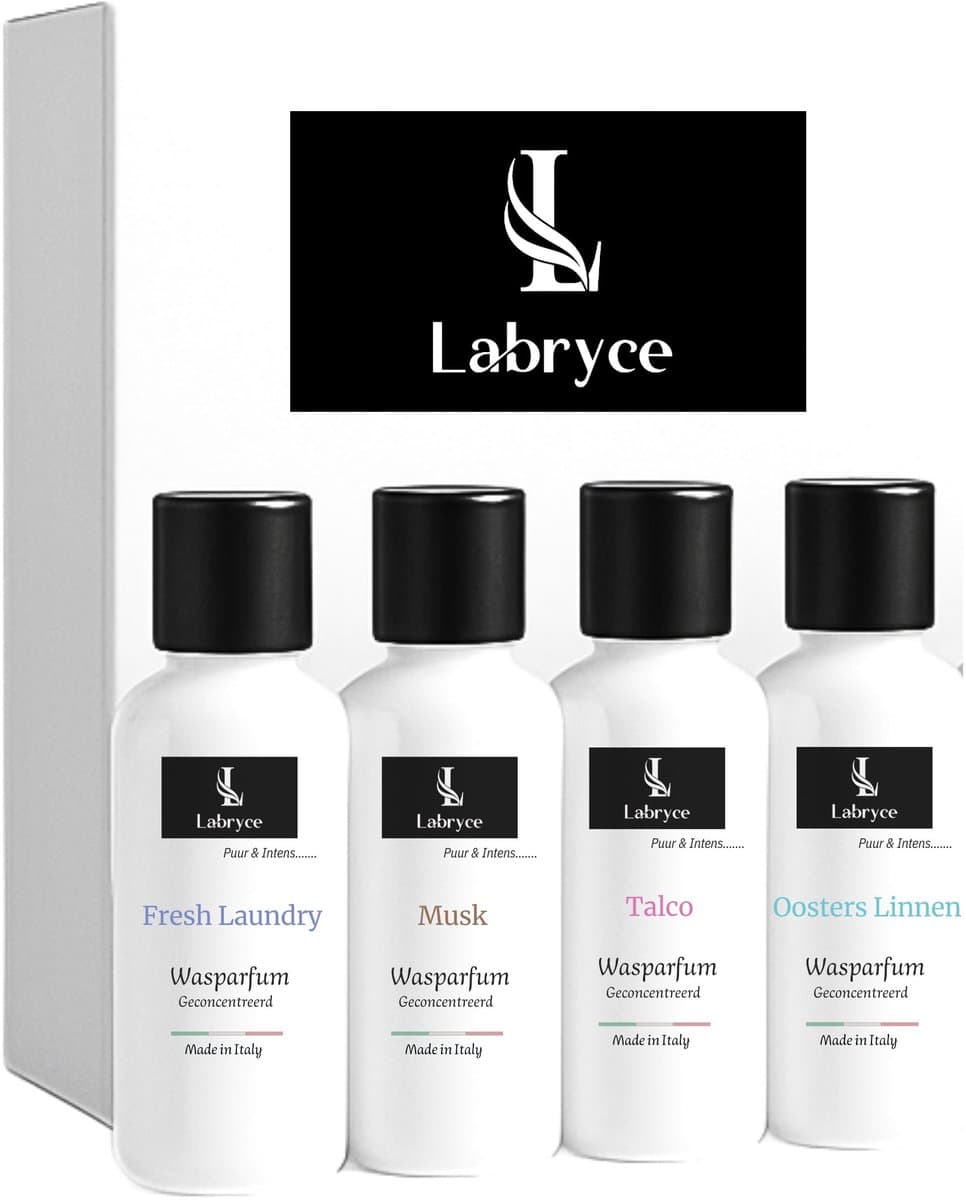 Labryce Wasparfum Proefpakket - 4 Geuren x 30 ml - Fresh Laundry - Talco - Musk - Oosters Linnen — afbeelding 1
