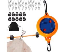 Intrekbare Waslijn - Wasdraad Outdoor - Kleding Drogen - Winddicht en Verstelbaar - 10 Meter - Oranje
