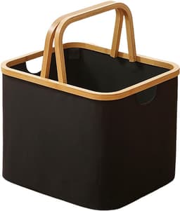 Vouwbare Wasmand met Handvat - Lichtgewicht Oxford Katoenen Opbergmand - Draagbare Wasmand voor Kleine Appartementen & Badkamers - Wasbox voor Zomerwas (Wit-M) — thumbnail 2