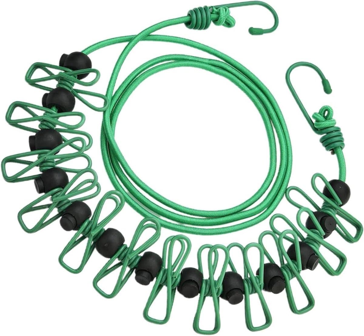 Waslijn met Clips - Reis waslijn - Was drogen - Winddicht ontwerp - Tot 3.7 meter - Groen — afbeelding 1