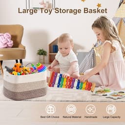 Wasmand groot formaat 55x43x30 cm - Gevlochten katoenen touw opbergmand - Storage basket voor dekens, babyspeelgoed en kleding - Past in badkamer, babykamer, slaapkamer en woonkamer — thumbnail 5