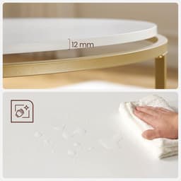 VASAGLE salontafel, salontafel, rond, banktafel, salontafel, met blad van spaanplaat en onderstel van goudkleurig staal, eenvoudige montage, modern, wit-goud LCT091A10 — thumbnail 2