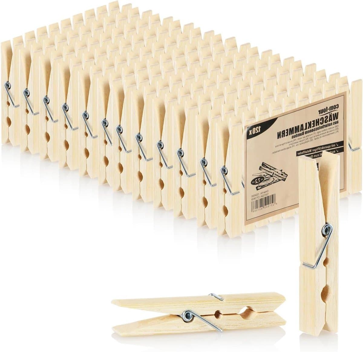 Wasknijpers Bamboe - Houten Clips - Was Ophangen - Duurzaam Materiaal - 120 Stuks - Natuurlijk — afbeelding 1