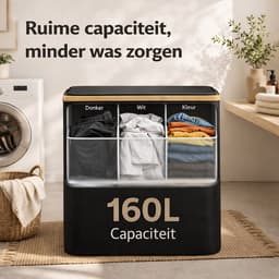 Vellano Wasmand 3 Vakken – Wassorteerder met Deksel – 160L – 3 Uitneembare Waszakken – Bamboe Frame – Incl. Drogerballen & Jasmijn Geurverfrisser — thumbnail 5