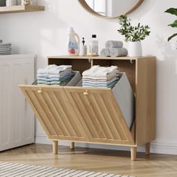 Pugsdrly Schuine wasmand met uitneembare binnenmand, badkamer-wasmand, verborgen wasmand, vrijstaand huishoudelijk rek, eikenhoutkleurig — thumbnail 1