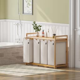 TIM® Wasmand 4 Vakken - Wassorteerder - Wasmand - met Verwijderbare Waszak - Lichtgrijs - 107cm x 42cm x 77cm — thumbnail 5