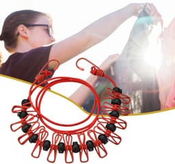 Reis Kledinglijn - Waslijn met Clips - Drogen van Kleding - Windproof en Antislip - Tot 3.7 Meter - Rood — thumbnail 5