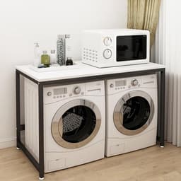 Wasmachine Opbergrek - Droger Standaard - Ruimte Organiseren - Dubbele Kast - 128x60x99 cm - Wit — thumbnail 1