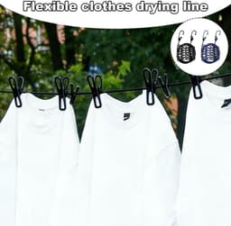 Waslijn - Waslijndraad - Reiswaslijn - Waslijn Camping – Compact– Incl. Oogjes - Rekbare Intrekbare Elastische Waslijn – Voor Reizen, Kamperen, Thuis – 1,8 m – 2 Stuks - Zwart Blauw — thumbnail 3