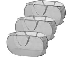 3 Pack Vouwbare Wasmand - 36 x 36 x 58 cm - Ademend en Ruimtebesparend - Voor Badkamer, Slaapkamer, Utility Room, Hotel, Reizen - Grijs