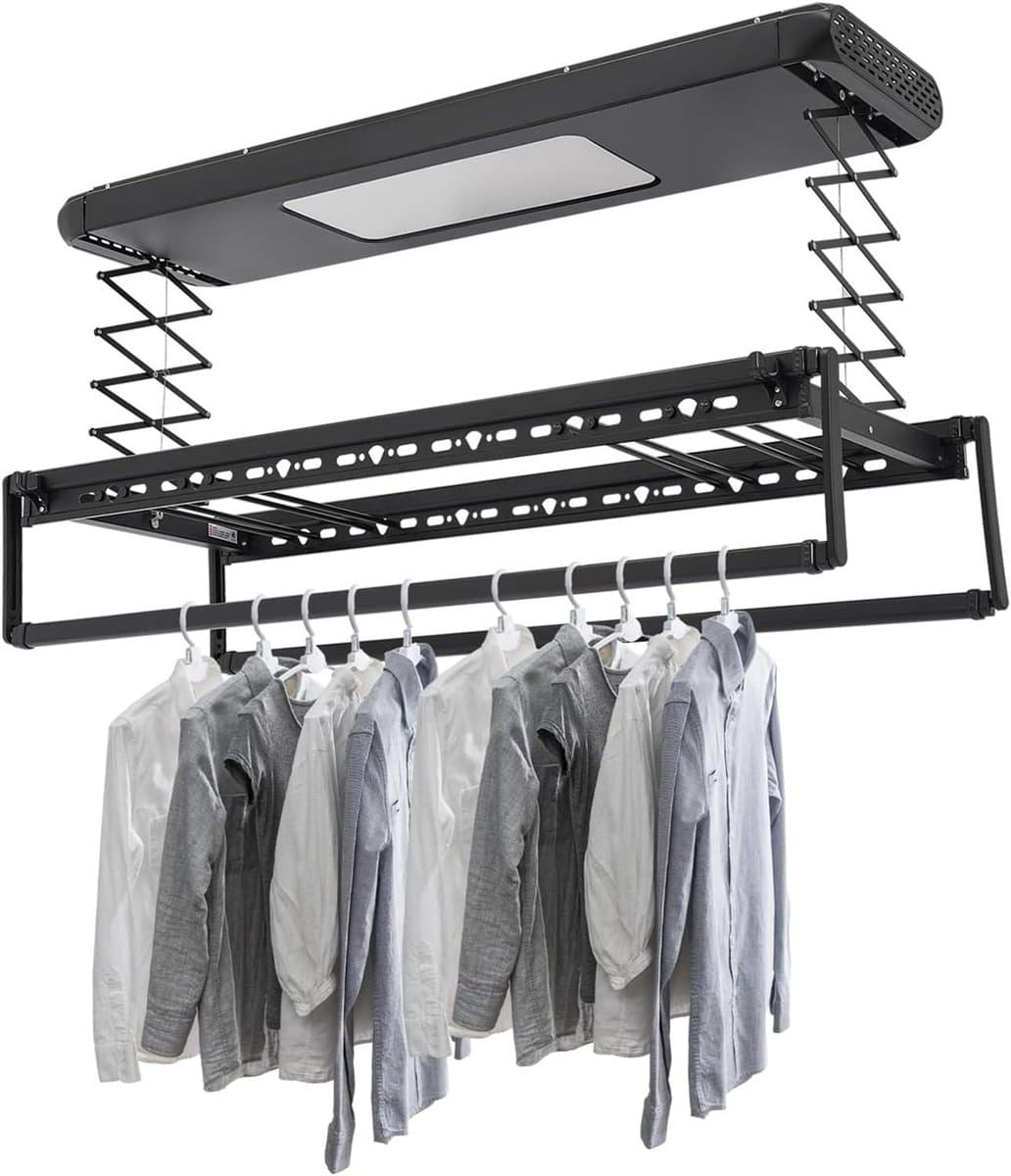 Elektrisch Droogrek - Hangende Wasdroger Plafond - Was Drogen - Met Afstandsbediening - 125 x 31 x 7 cm - Zwart — afbeelding 1