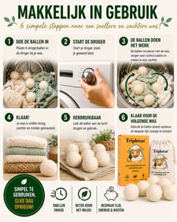 Tripleton® XXL Wollen Drogerballen – 6 Stuks – Herbruikbare Wasdrogerballen – Wasbollen – Dryer Balls – Wasballen — thumbnail 3