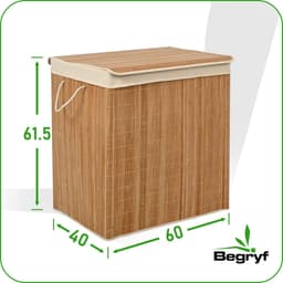 BEGRYF - Wasmand - bamboe en stof - met deksel - 60x40x61,5 cm — thumbnail 3