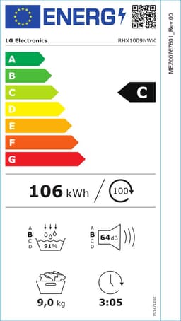 LG RHX1009NWK warmtepompdroger 9 kg met zelfreinigende condensor voor blijvend optimale prestaties, Sensor Dry voor nauwkeurig en zuinig drogen, Dual Lint Filter voor betere pluisopvang, ThinQ slimme bediening en energiezuinige warmtepomptechnologie — thumbnail 2