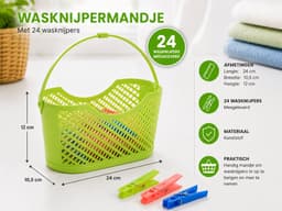 Wasknijpermandje met 24 Wasknijpers – Kunststof Wasknijpermand – Ophangbaar – 24 x 10,5 x 12 cm – Groen — thumbnail 3