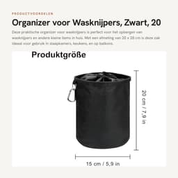 Dailygoods- Klemmerzak groot - wasknijpersorganizer - opbergtas voor cosmetica - polyester - zwart - waterdicht — thumbnail 4