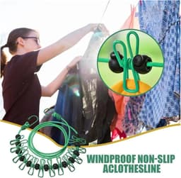 Waslijn met Clips - Drogere Lijn - Buiten Kleding Drogen - Winddicht Elastisch - Tot 3.7 Meter - Rood — thumbnail 5