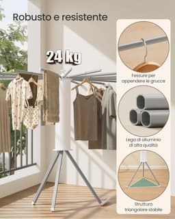SONGMICS - Draagbaar en opvouwbaar verticaal wasrek - droogrek voor op reis balkon en tuin - wit met zilver — thumbnail 5