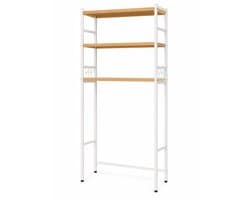 Wasmachine Opbergrek 3-Laags met Haken - Badkamer Organizer - Wasmachinekast - 65 x 26 x 160 cm - Wit Hout