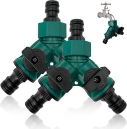 Y Stuk kraan splitter - 2 stuks - Y verdeler tuinslang - Waterverdeler 2-weg - Tuinslangaansluiting - Tuingereedschap - Waterverdeler Wasmachine en Vaatwasser - Voor gebruik in huis en tuin - Groen — thumbnail 1