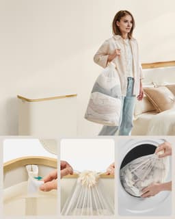 SONGMICS LCB513W01 - Wasmand met 2 Vakken - 130L Inhoud - Opvouwbaar met Deksel en Handvatten — thumbnail 4